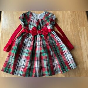 Bonnie Jean girls 5 Christmas holiday taffeta dress bow sparkle red green plaid